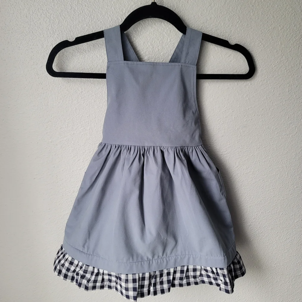The Sunday Collective Backyard Apron Dress Ruffle Hem Size 4Y In Flint Stone NWT